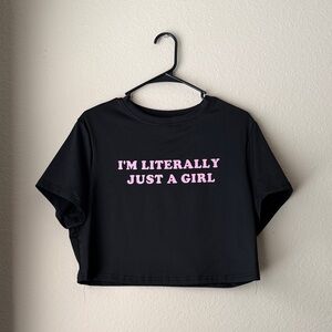 SHEIN Black Cropped Tee with Pink Slogan